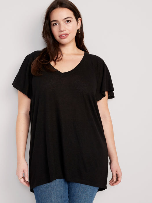 Oversized V-Neck Linen-Blend Tunic T-Shirt for Women