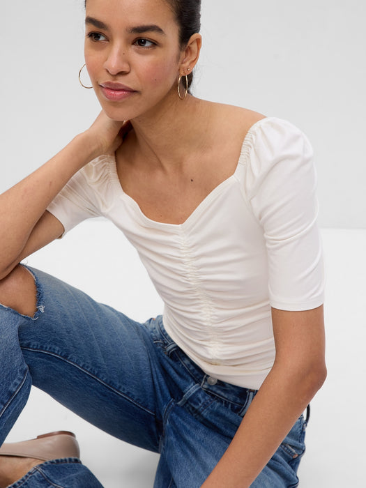 Puff Sleeve Ruched T-Shirt