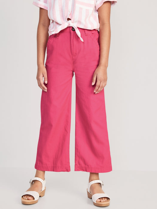 High-Waisted Wide-Leg Chino Utility Pants for Girls