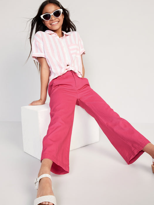 High-Waisted Wide-Leg Chino Utility Pants for Girls