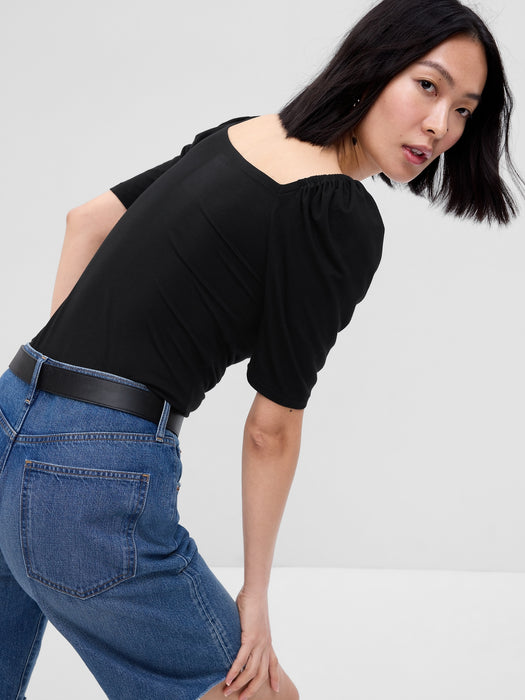 Puff Sleeve Ruched T-Shirt