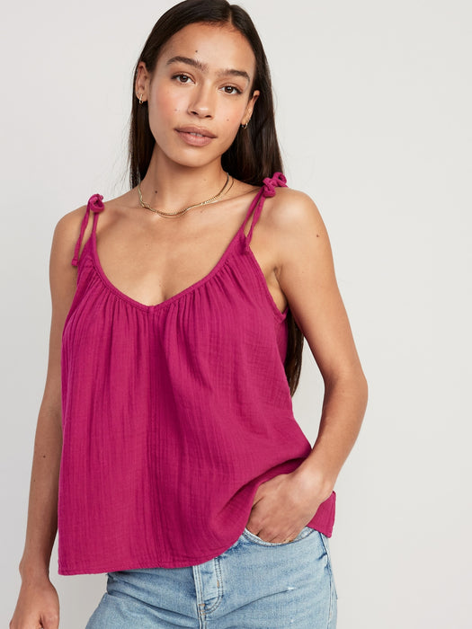 Tie-Shoulder Double-Weave Cami Swing Top for Women