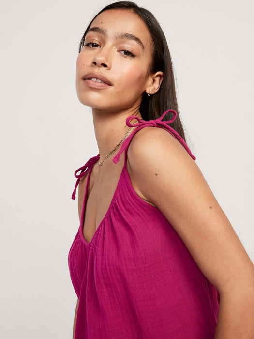 Tie-Shoulder Double-Weave Cami Swing Top for Women