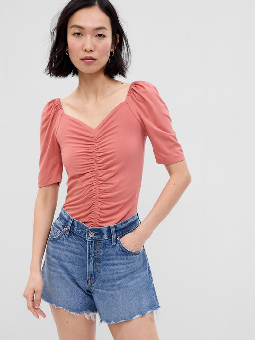 Puff Sleeve Ruched T-Shirt
