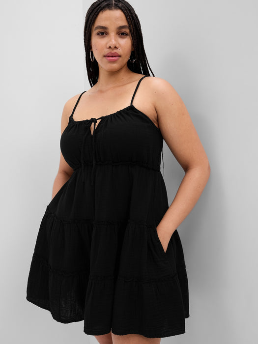 Crinkle Gauze Tiered Mini Dress