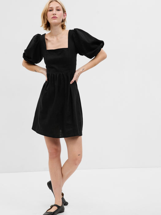Linen-Blend Puff Sleeve Mini Dress GAP (International) Linen-Blend Puff Sleeve Mini Dress GAP (International)