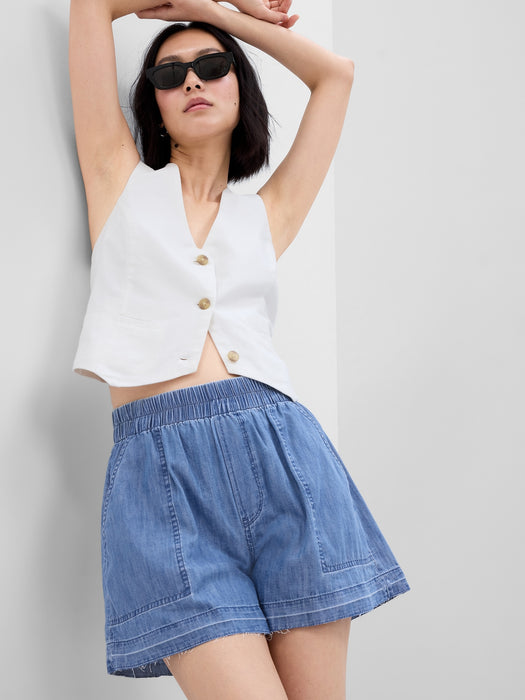 100% Organic Cotton High Rise Denim Pull-On Shorts with Washwell