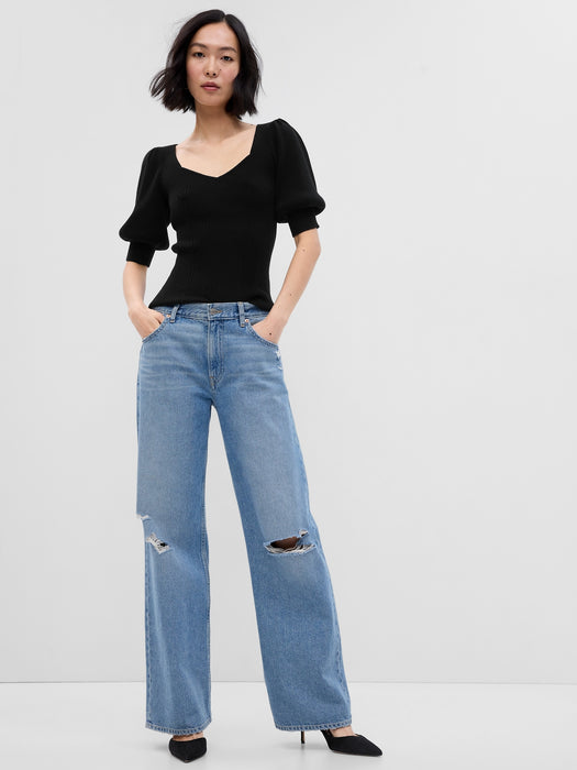 Puff Sleeve Corset Sweater