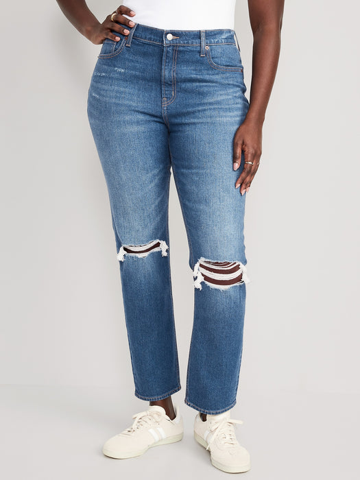 Mid-Rise Boyfriend Straight Ripped Jeans for Women