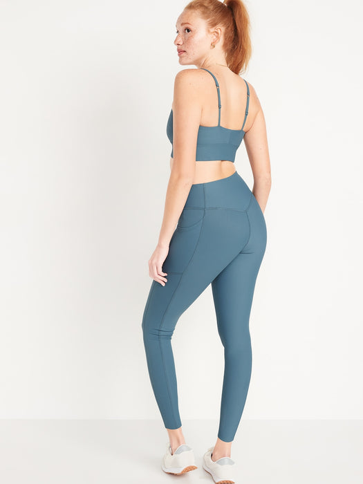 High-Waisted PowerSoft Rib-Knit Side-Pocket 7/8-Length Leggings for Women