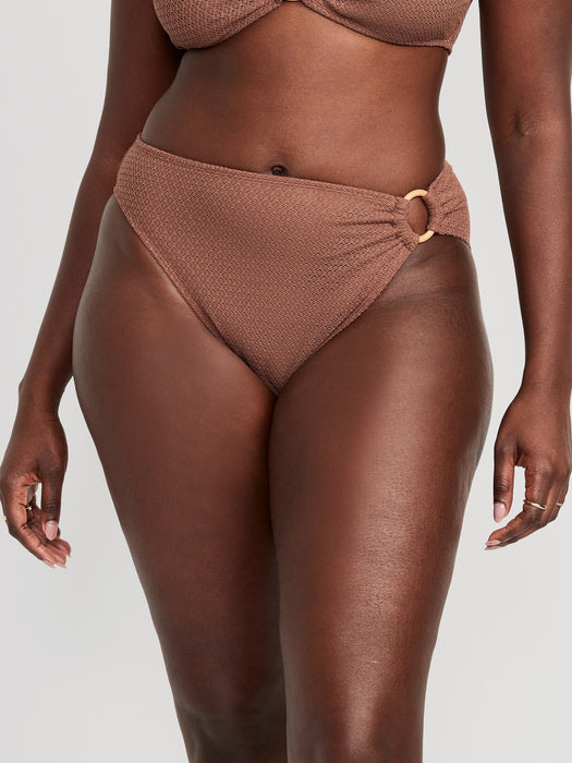 Mid-Rise O-Ring Crochet-Knit French-Cut Bikini Swim Bottoms for Women