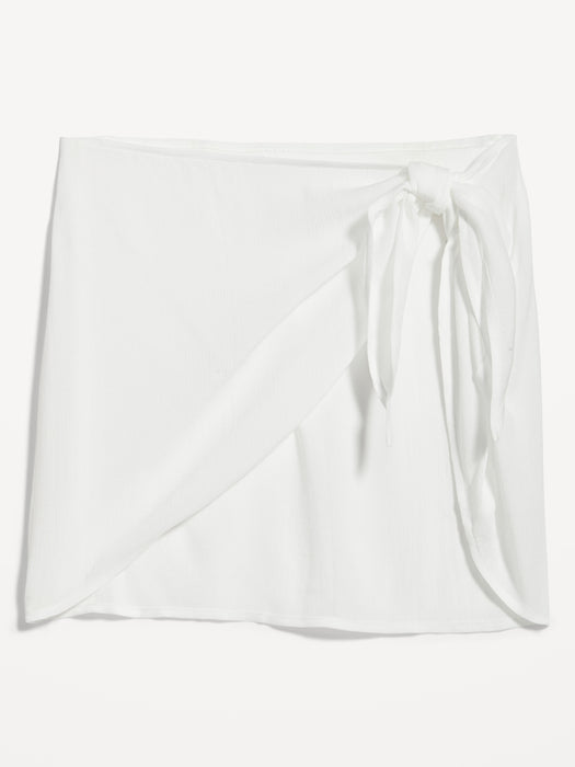 High-Waisted Gauze Wrap-Front Sarong Swim Skirt for Women