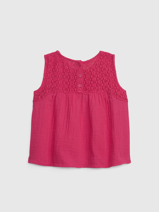 Kids Crinkle Gauze Crochet Top