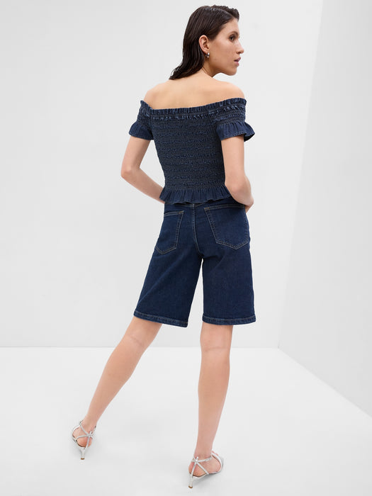 10" High Rise Stride Denim Bermuda Shorts