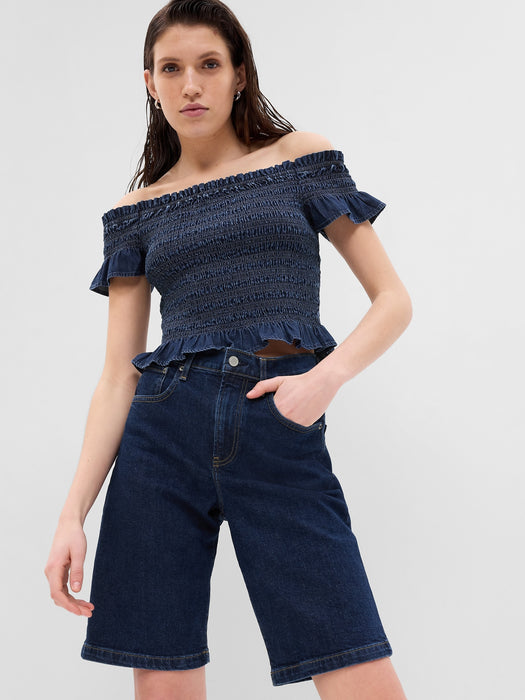 10" High Rise Stride Denim Bermuda Shorts