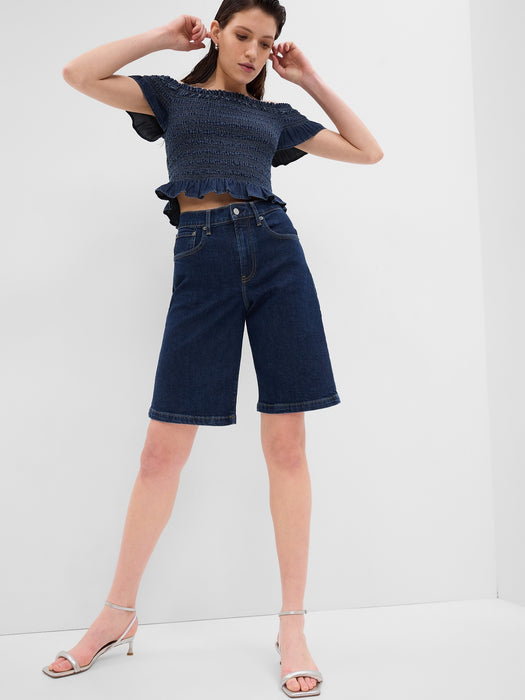 10" High Rise Stride Denim Bermuda Shorts