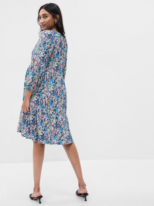 Maternity Balloon Sleeve Tiered Dress
