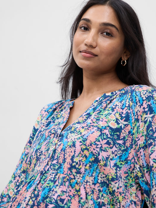 Maternity Balloon Sleeve Tiered Dress