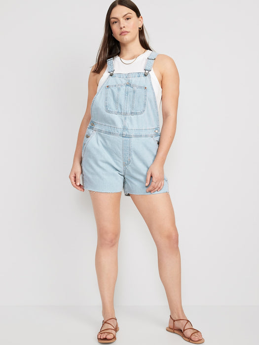 Slouchy Straight Non-Stretch Jean Cut-Off Short Overalls for Women -- 3.5-inch inseam