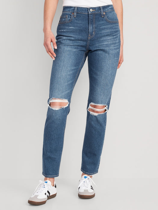 Mid-Rise Boyfriend Straight Ripped Jeans for Women
