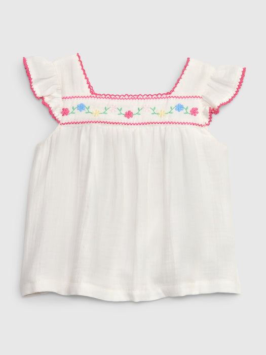 Baby Crinkle Gauze Embroidered Top