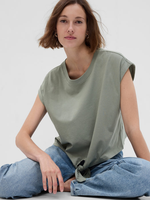 100% Organic Cotton Vintage Tie-Front Dolman T-Shirt