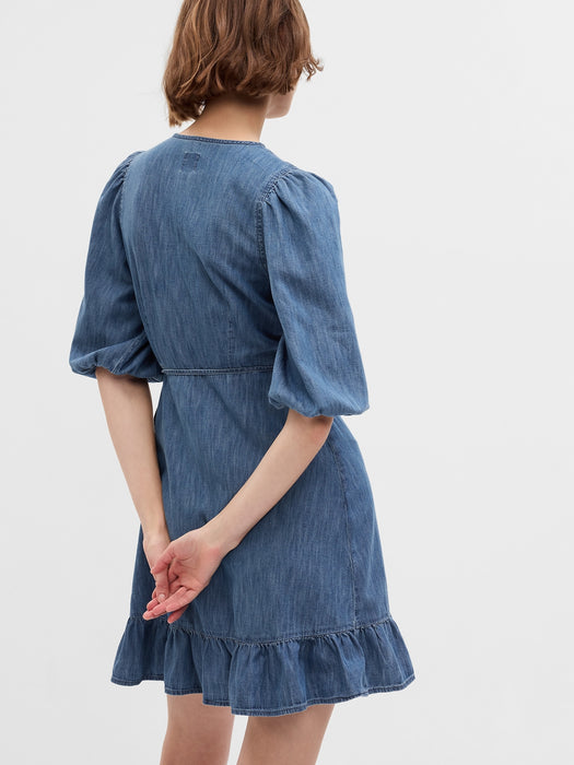 100% Organic Cotton Denim Mini Wrap Dress with Washwell