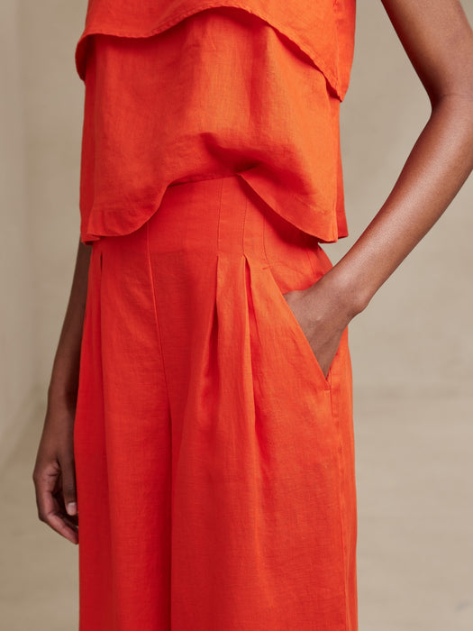 Mia Wide-Leg Cropped Linen Pant