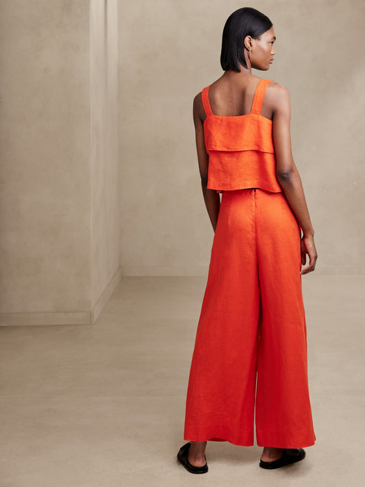 Mia Wide-Leg Cropped Linen Pant