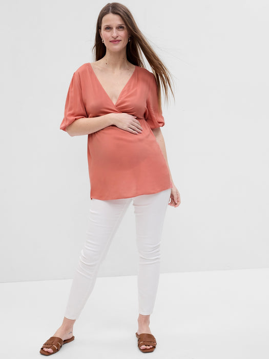 Maternity Puff Sleeve Wrap Top