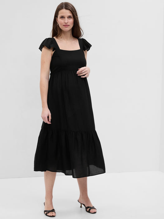 Maternity Flutter Sleeve Midi Dress