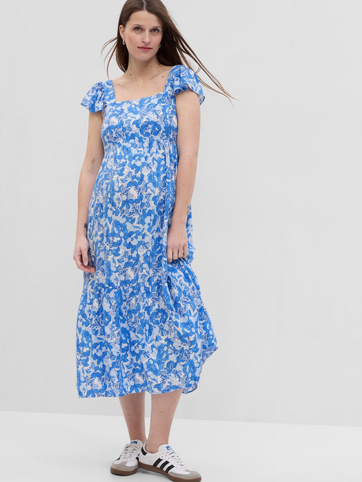 Maternity Flutter Sleeve Midi Dress