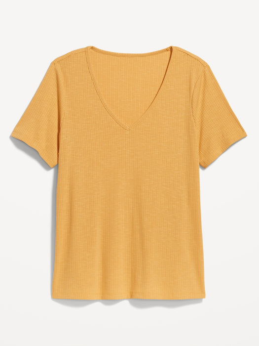 Luxe V-Neck Ribbed Slub-Knit T-Shirt for Women