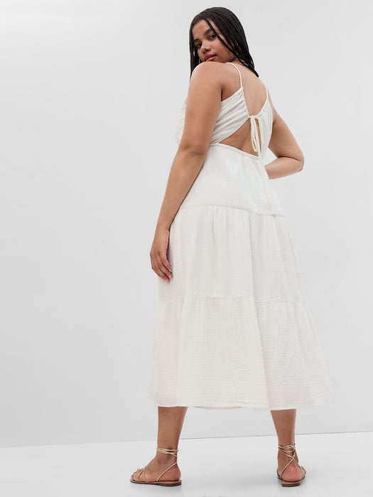 Crinkle Gauze Halter Keyhole Tiered Maxi Dress