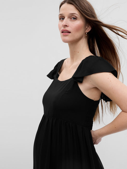 Maternity Flutter Sleeve Midi Dress