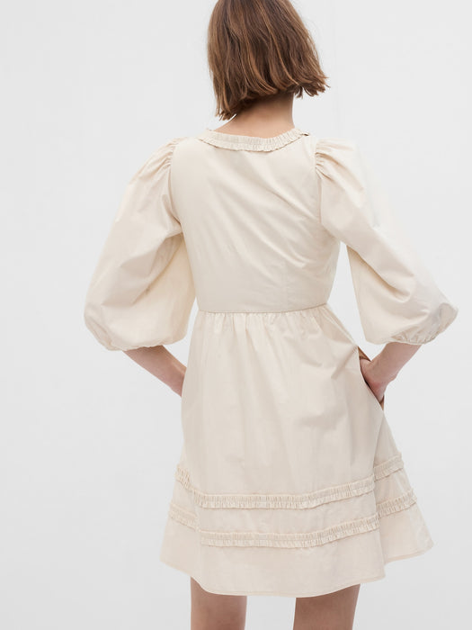 Puff Sleeve Ruffle Neck Mini Dress