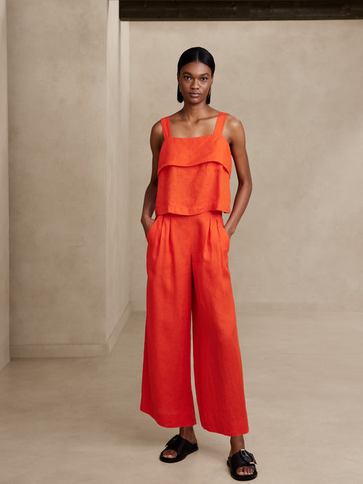 Mia Wide-Leg Cropped Linen Pant