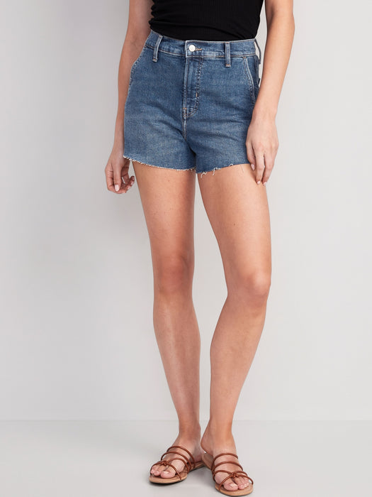 Higher High-Waisted Cut-Off Jean Shorts -- 3-inch inseam