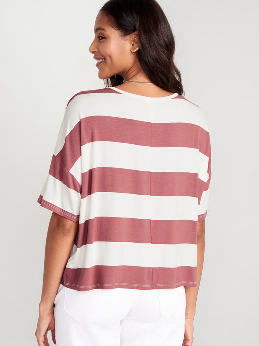 Luxe Oversized Striped Cropped T-Shirt for Women