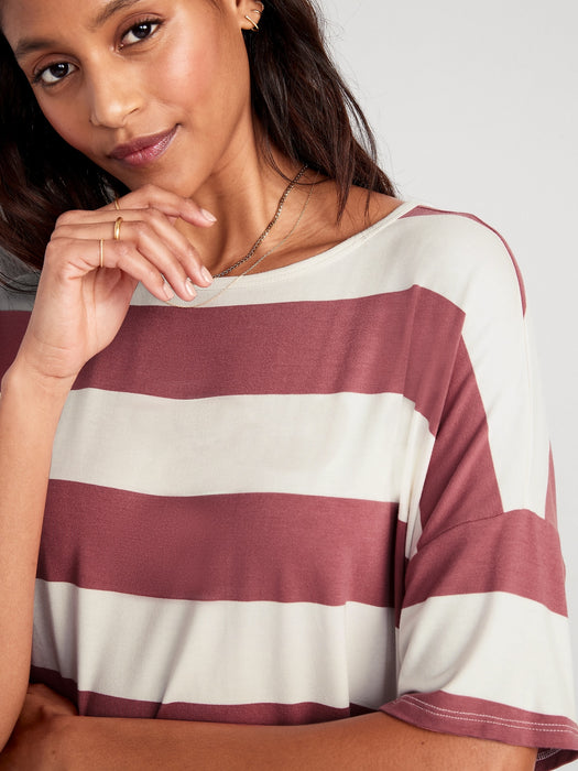 Luxe Oversized Striped Cropped T-Shirt for Women