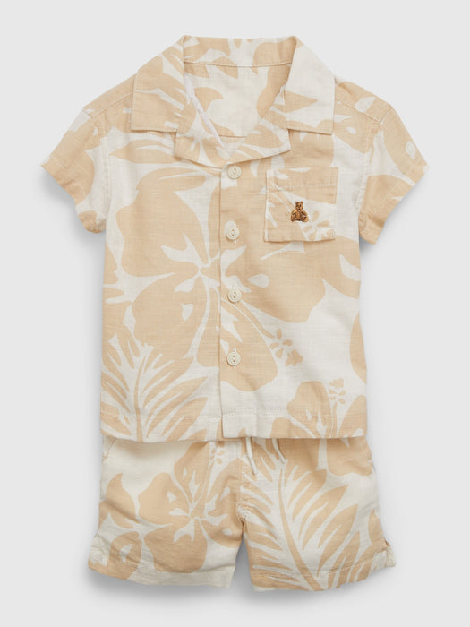 Baby Linen-Cotton Hibiscus Outfit Set