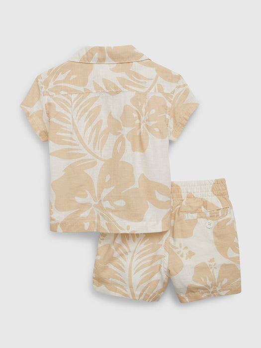 Baby Linen-Cotton Hibiscus Outfit Set
