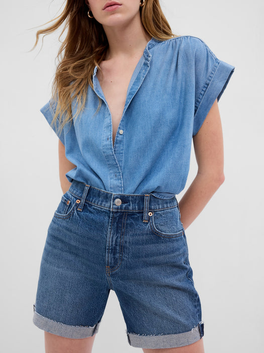 6" High Rise Cheeky Midi Denim Shorts with Washwell