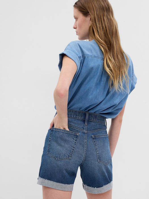 6" High Rise Cheeky Midi Denim Shorts with Washwell