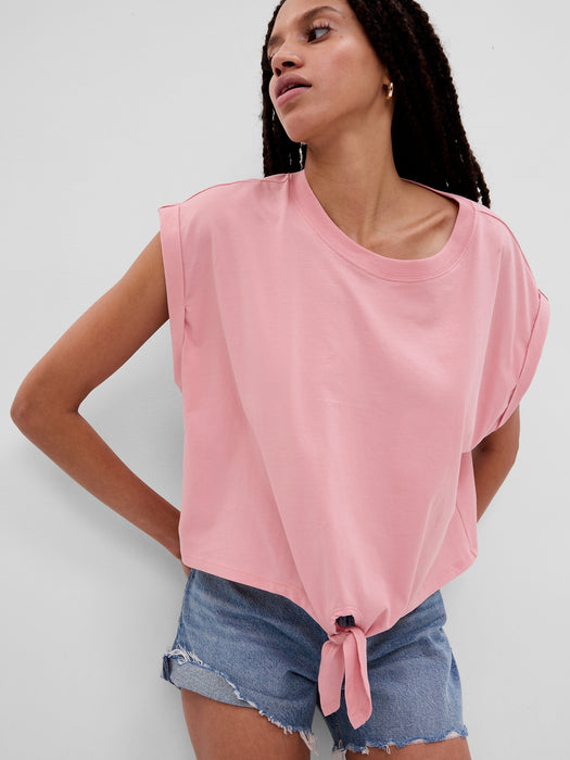 Organic Cotton Vintage Tie-Front Dolman T-Shirt