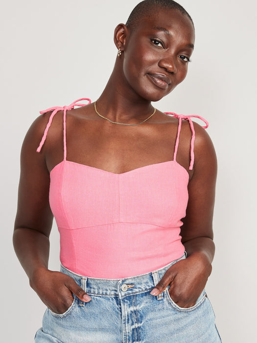 Fitted Linen-Blend Crop Top