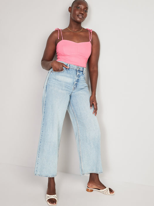 Fitted Linen-Blend Crop Top