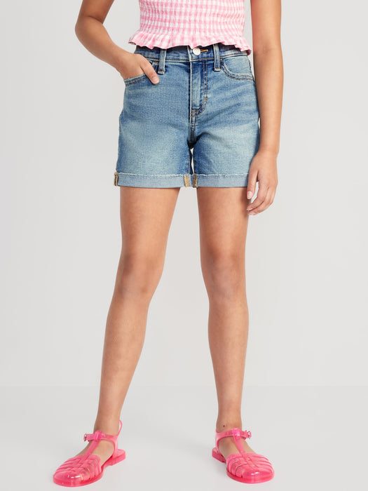 High-Waisted Frayed-Hem Jean Midi Shorts for Girls