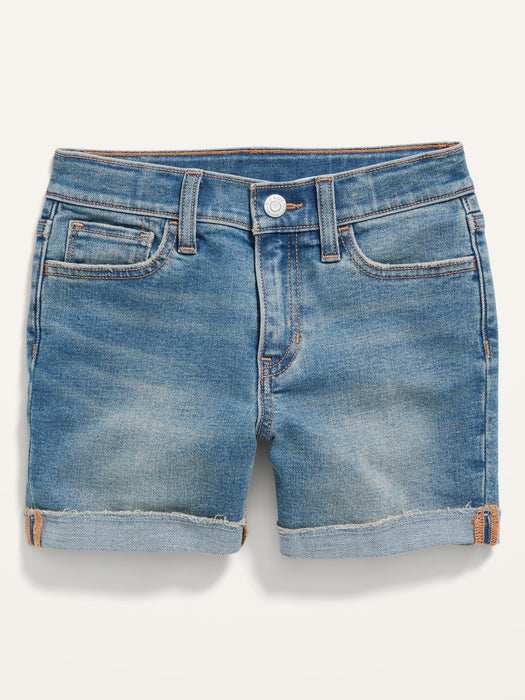 High-Waisted Frayed-Hem Jean Midi Shorts for Girls