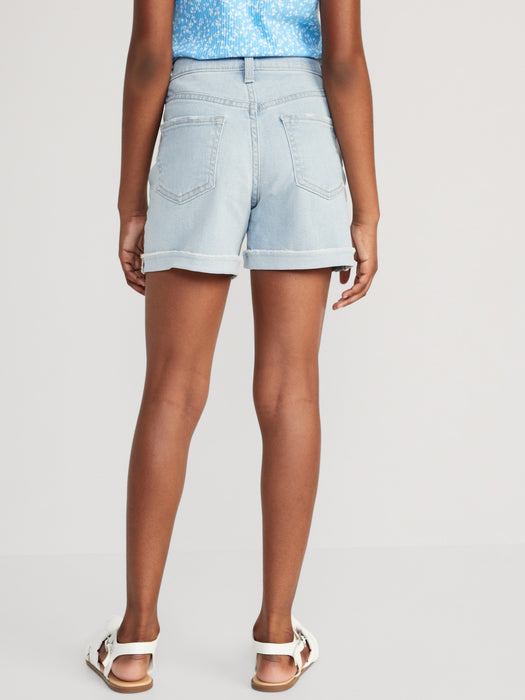 High-Waisted Button-Fly Midi Jean Shorts for Girls